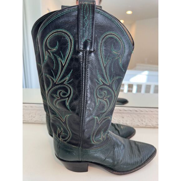Dan Post Vintage Lizard Green Emerald Leather Cowboy Boots Cowgirl size 7.5 - Picture 6 of 6